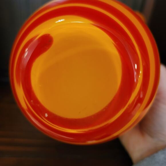 Vintage Art Glass Ruffled Handkerchief Vase Orange & Red Stripe - Picture 6 of 7
